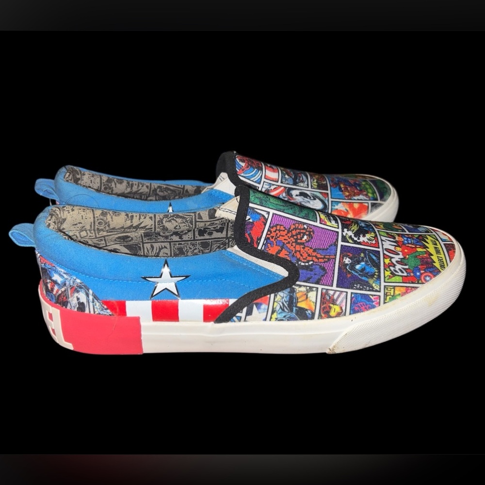 Marvel Blue and Red Comic Slip-On Sneakers